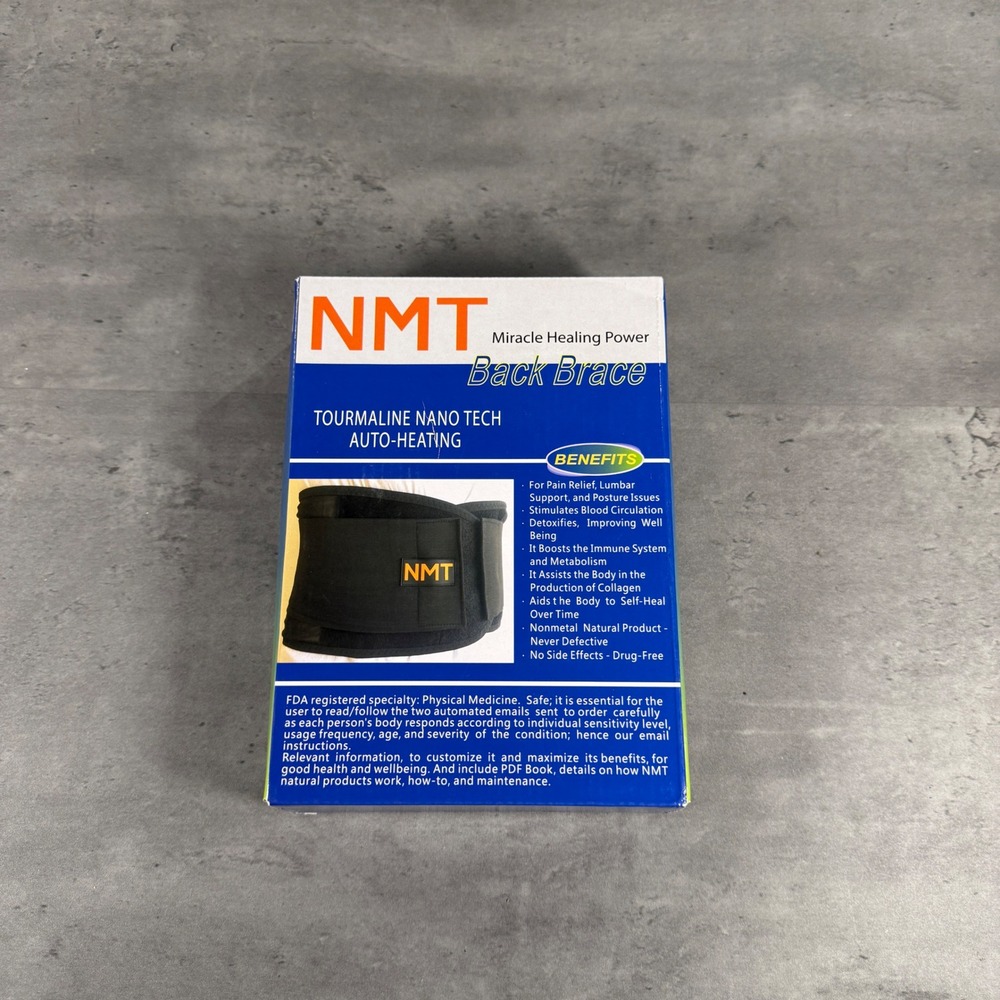 NMT Back Brace Unisex OS Tourmaline Nano Tech Auto-Heating Black NEW